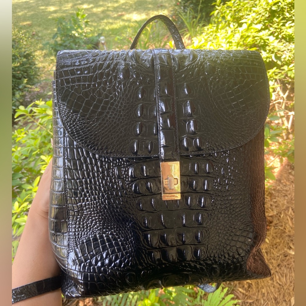 Brahmin Black Croc-Embossed Backpack